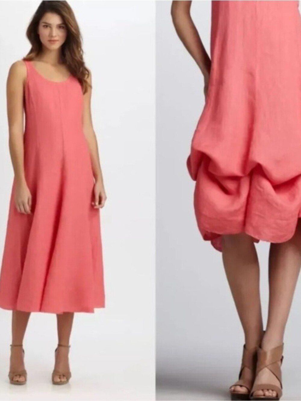 Eileen Fisher Irish Linen Coral Cinchable Dress, L - Picture 3 of 13